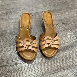 Cole Haan Tan Leather Slip-On Mules with Stud Detail